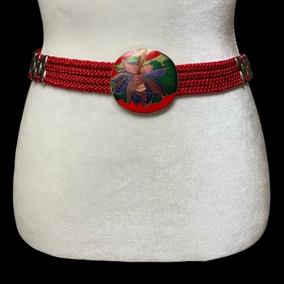 Vintage Yen China House Braided Rope Enamel Buckle Red main image 5